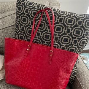 Talbots Vibrant Red Crocodile-Embossed Tote